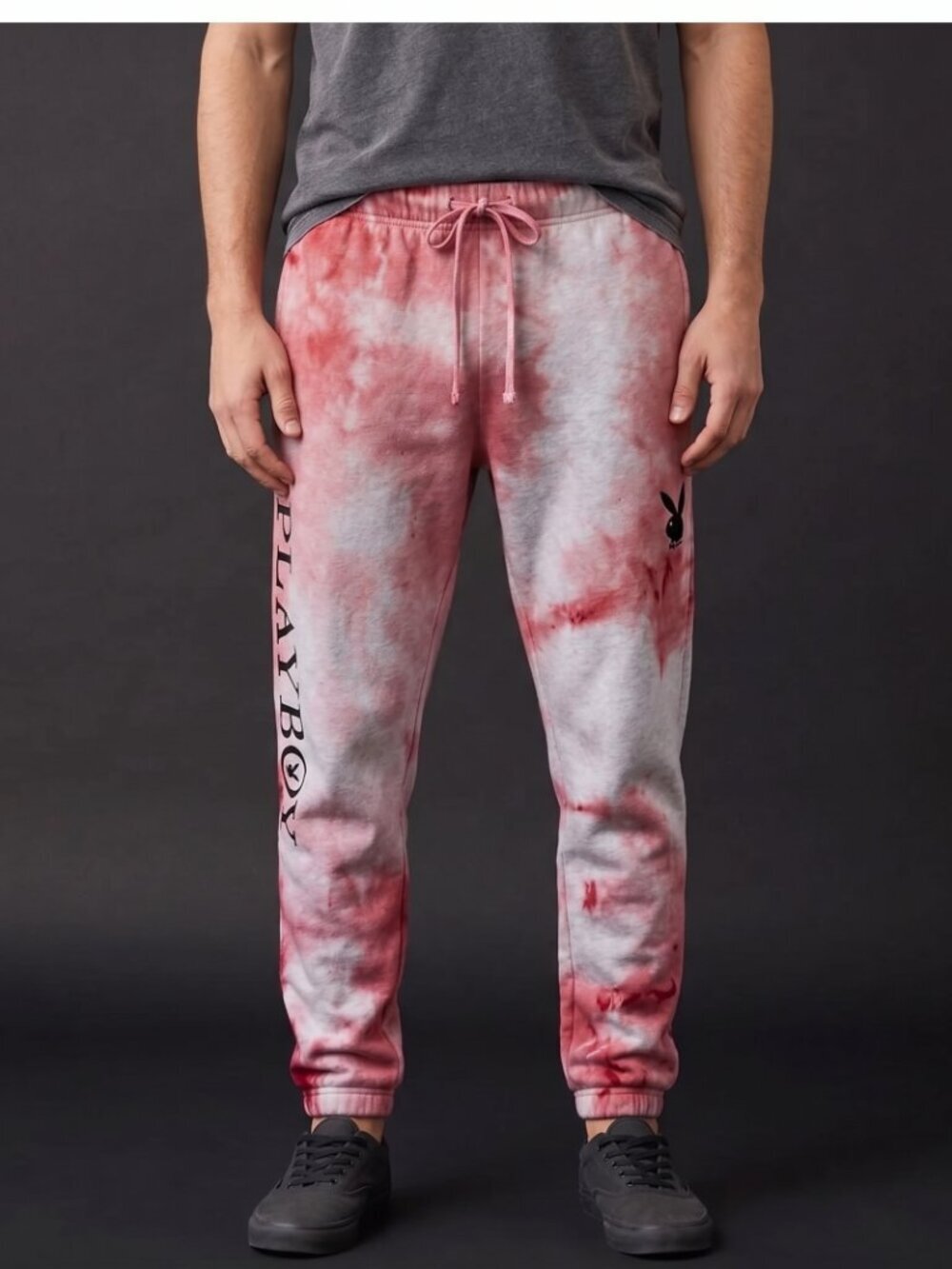 Playboy Gray Red Tie Dye Cotton Sweatpants Lounge Size Small Grunge  Pacsun